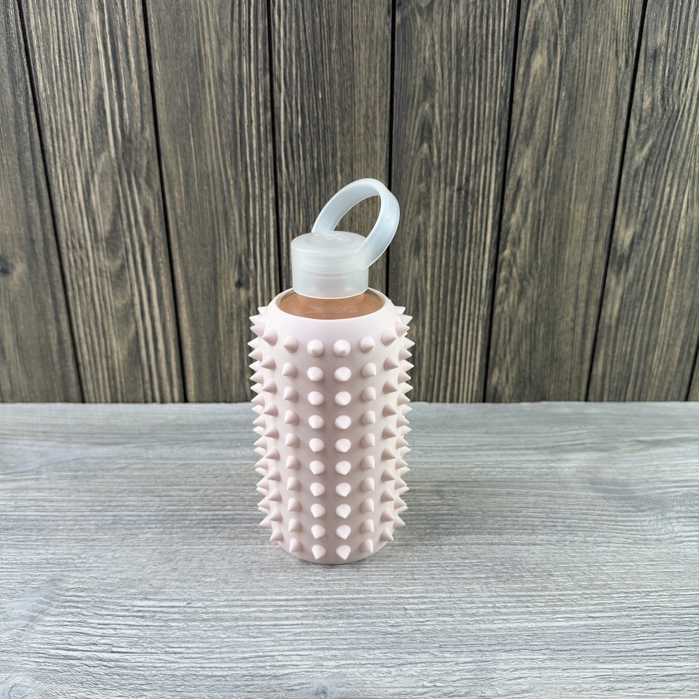 BKR ROSE PINK SPIKED GLASS WATER BOTTLE WITH SLEEVE 500ML 16OZ